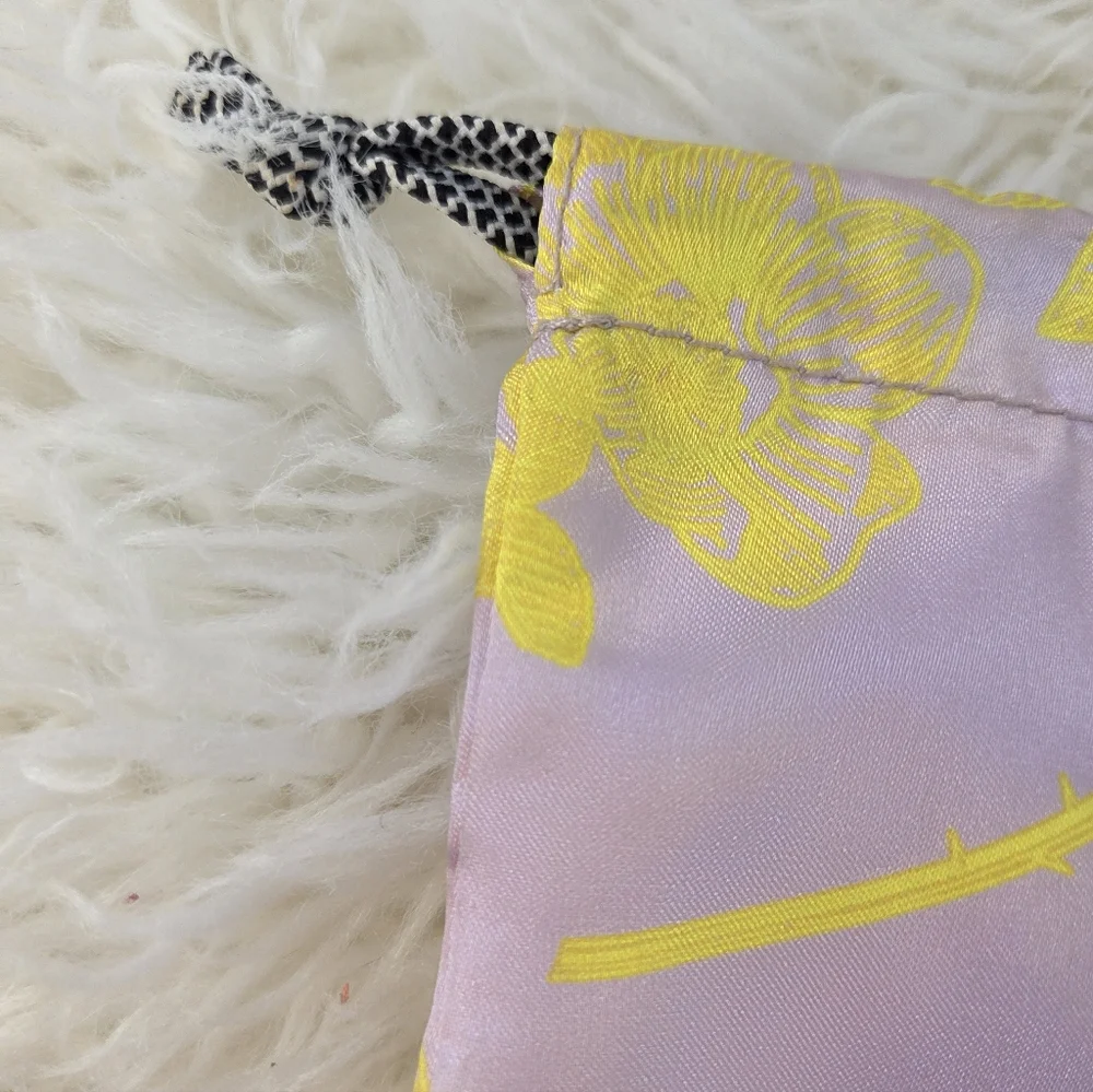 Ipsy Refreshments Glam Bag Large Purple Yellow Floral Drawstring Cosmetic Bag